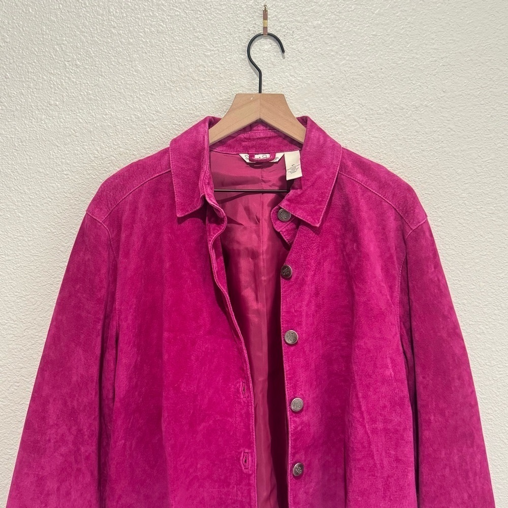 VTG French Laundry Womens XL Pink Suede Leather Grunge Barbiecore 90's Preppy - Picture 2 of 12